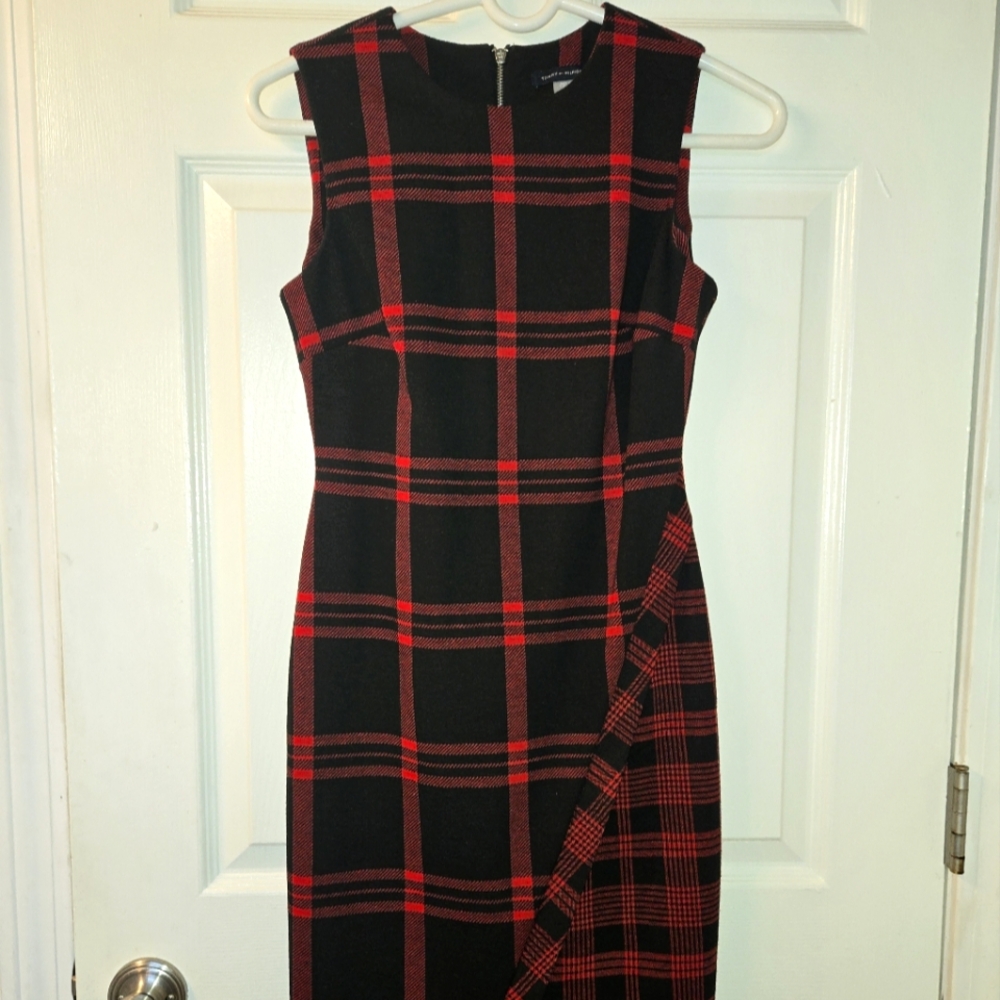 Tommy Hilfiger Black and Red Plaid Midi Dress